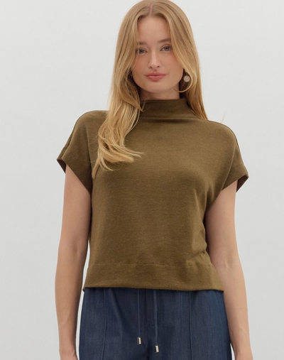 Olive Mock Neck Sweater Top
