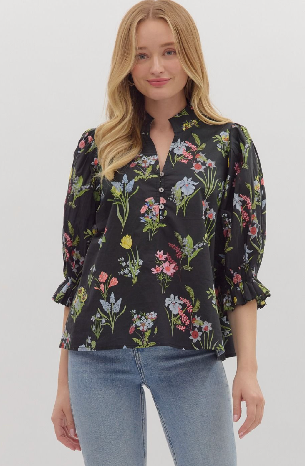 Botanical Print Black Top