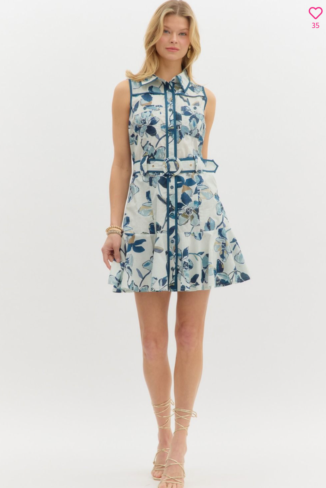 Blue and White Floral Mini Dress
