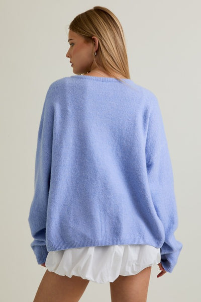 Light Blue Crew Neck Sweater Cardigan
