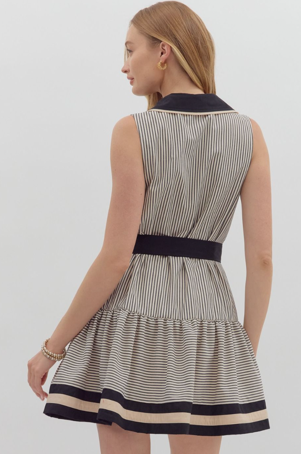 Black and Tan Striped Sleeveless Mini Dress
