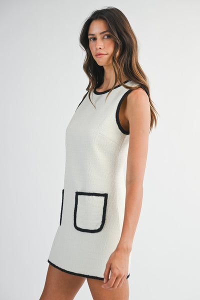 Textured Sleeveless Front Pocket Mini Dress