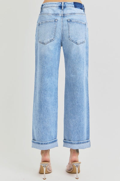 High Rise Ankle Cuffed Jeans- Light