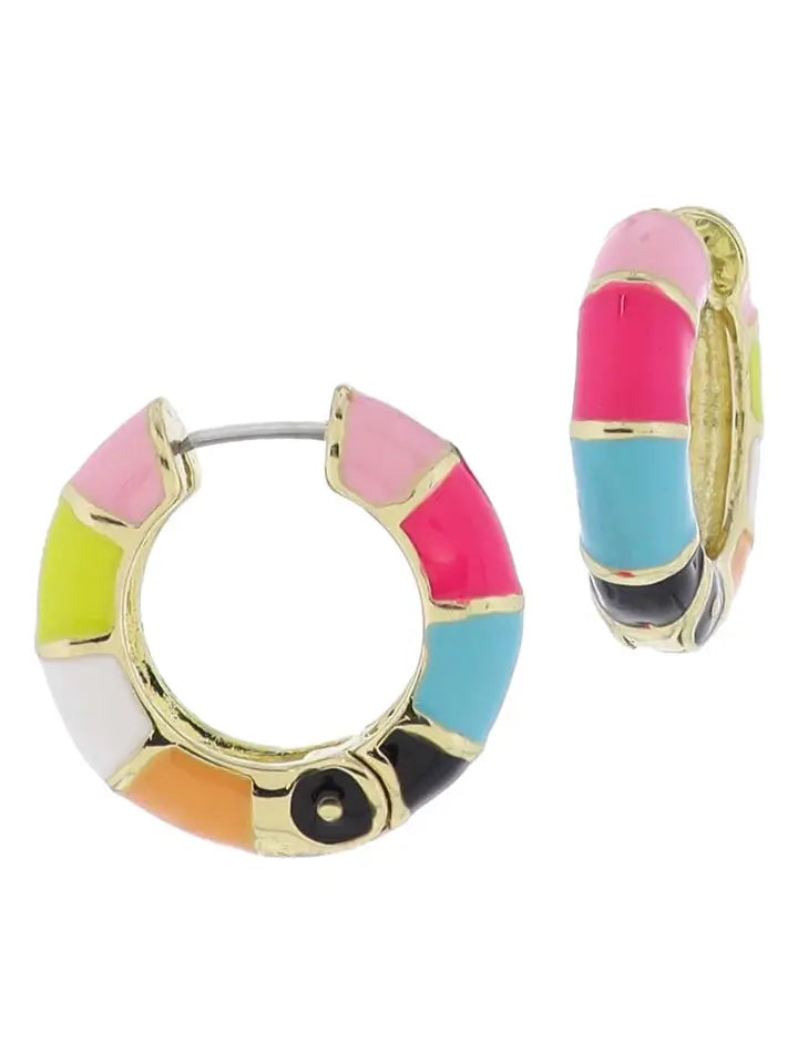 18K Gold Plated Thick Multi Colorblock Enamel Hoop