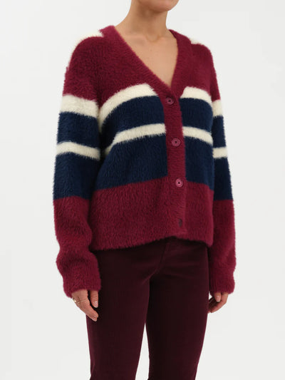 Bleeker Fuzzy Cardigan- Fig Multi Stripe