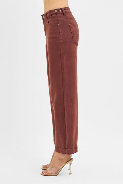 Wide Leg Adjustable Waist Denim- Choco Brown
