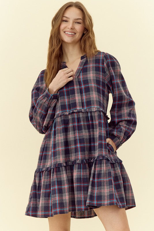 Checkered Long Sleeve Dress