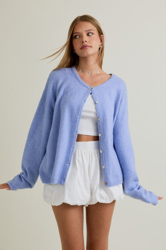 Light Blue Crew Neck Sweater Cardigan