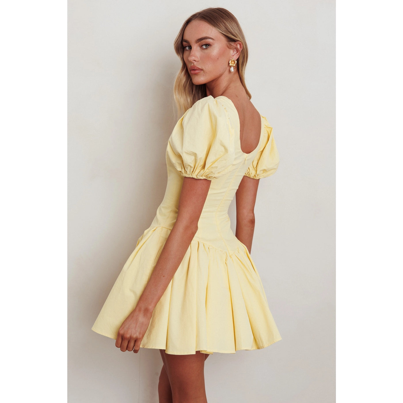 Yellow Puff Sleeve Corset Mini Dress