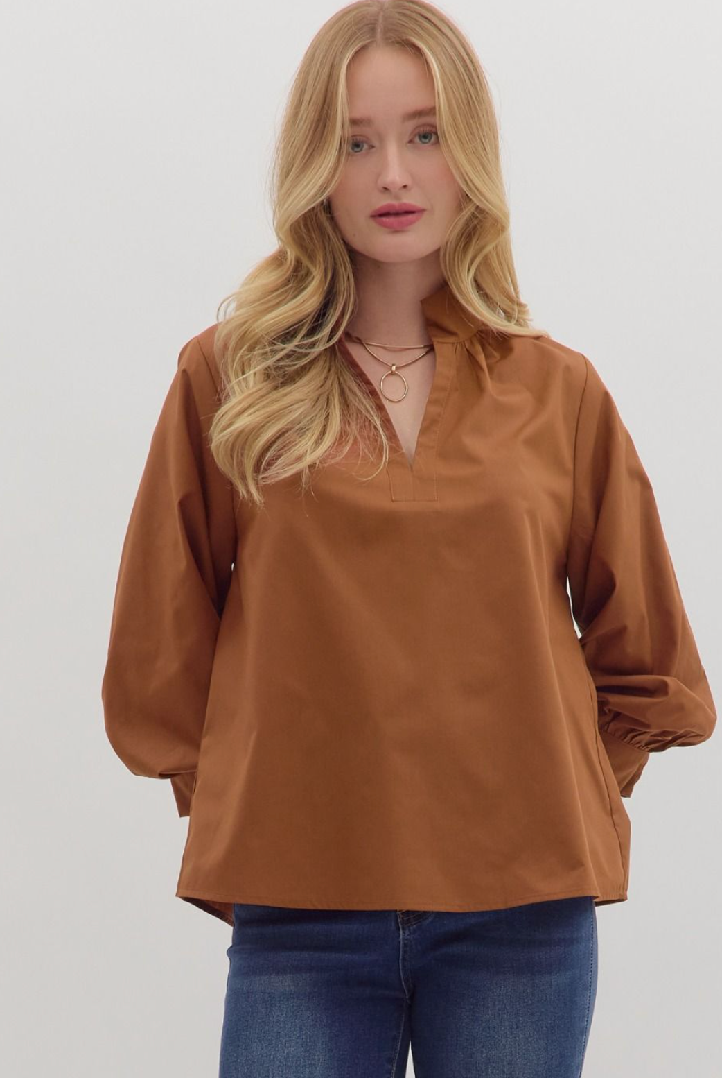 Split Neck Long Sleeve Top