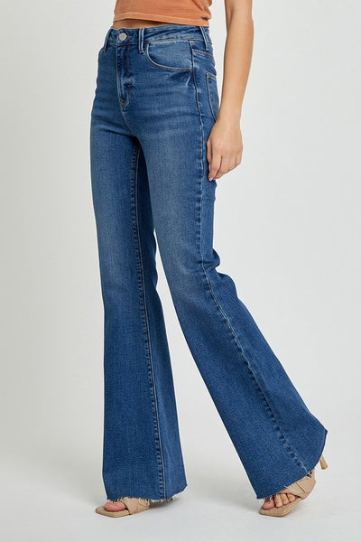 High Rise Flare Raw Cut Hem Jeans