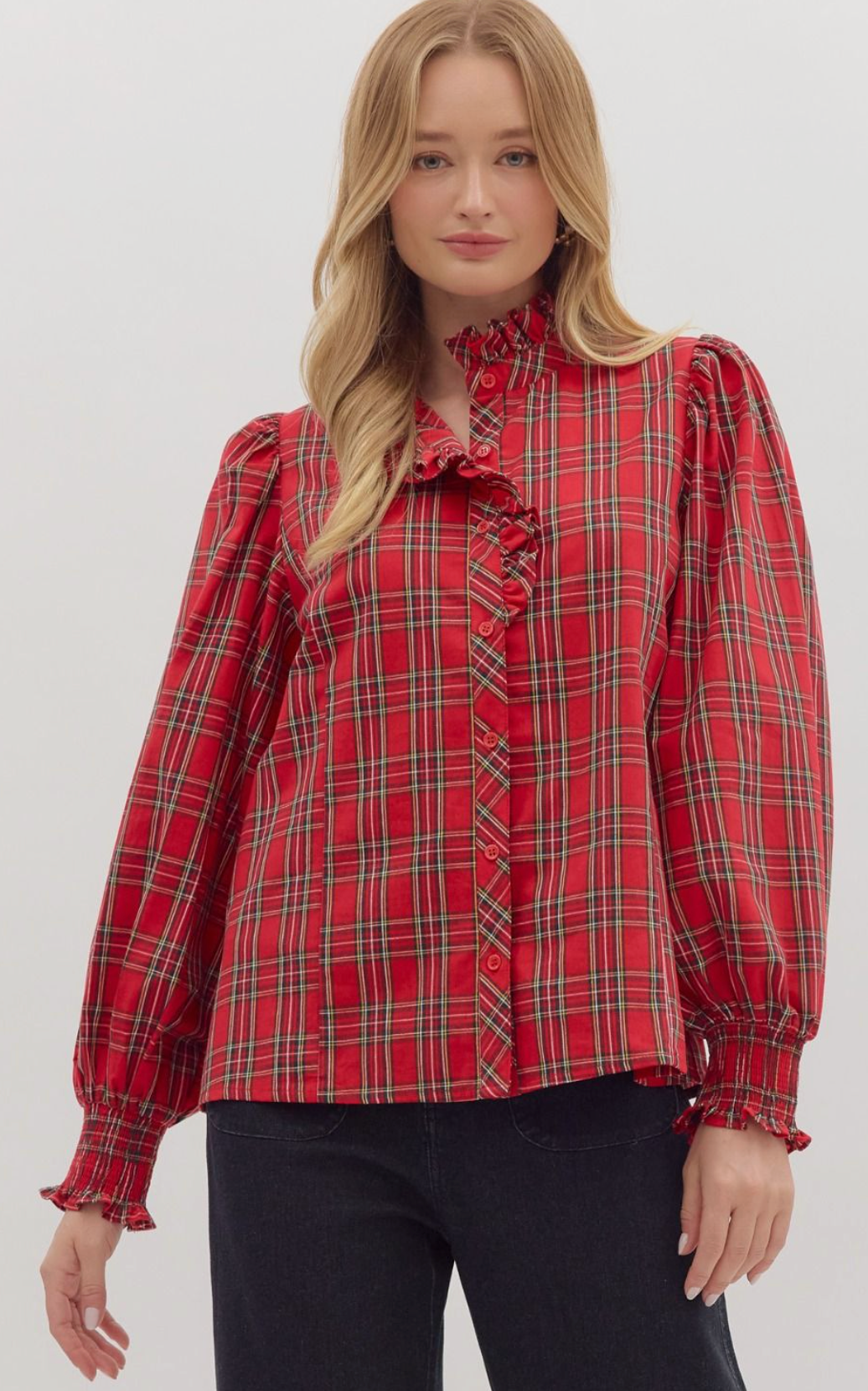 Red Plaid Long Sleeve Top