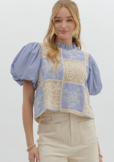 Patchwork Puff Sleeve Top