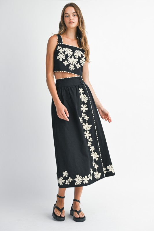 Floral Embroidered Midi Skirt Set