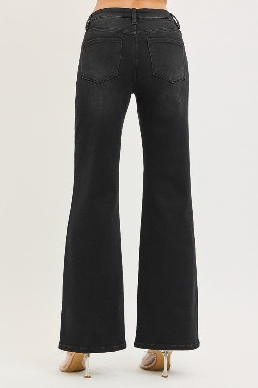 Black Tummy Control High Rise Wide Leg Jeans
