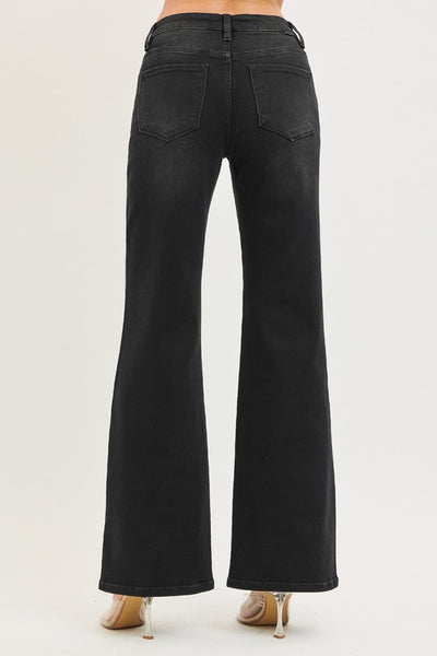 Black Tummy Control High Rise Wide Leg Jeans