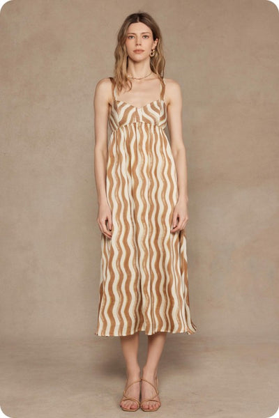 Wavy Striped Satin Midi Dress