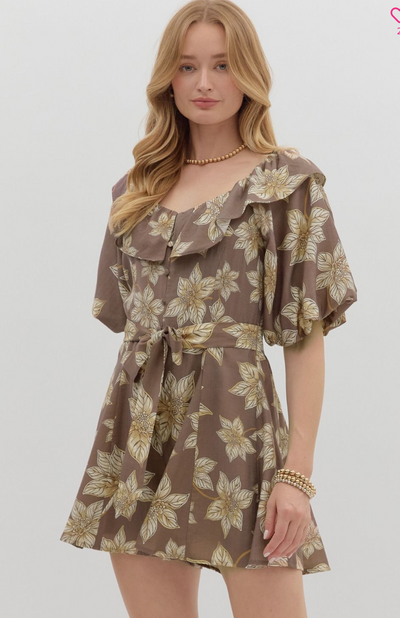 Mocha Botanical Print Romper
