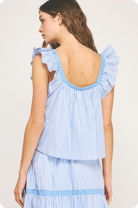 Baby Blue Contrast Detail Stripe Top