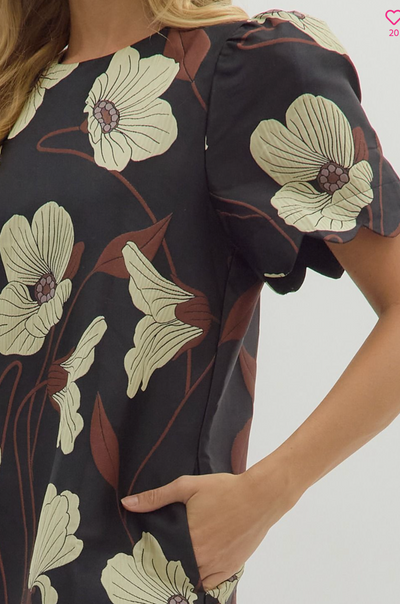 Black & Taupe Floral Dress