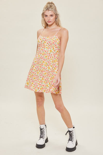 Linen Blend Mini Dress Designed In Floral Print