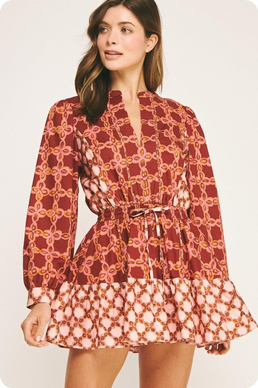 Chainlink Print Long Sleeve Mini Dress