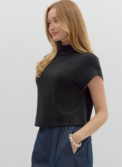 Black Mock Neck Sweater Top