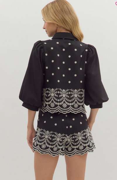 Embroidered Black Short Set