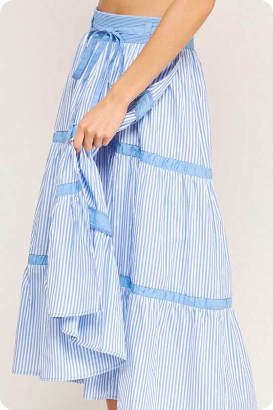 Contrast Detail Striped Wrap Midi Skirt