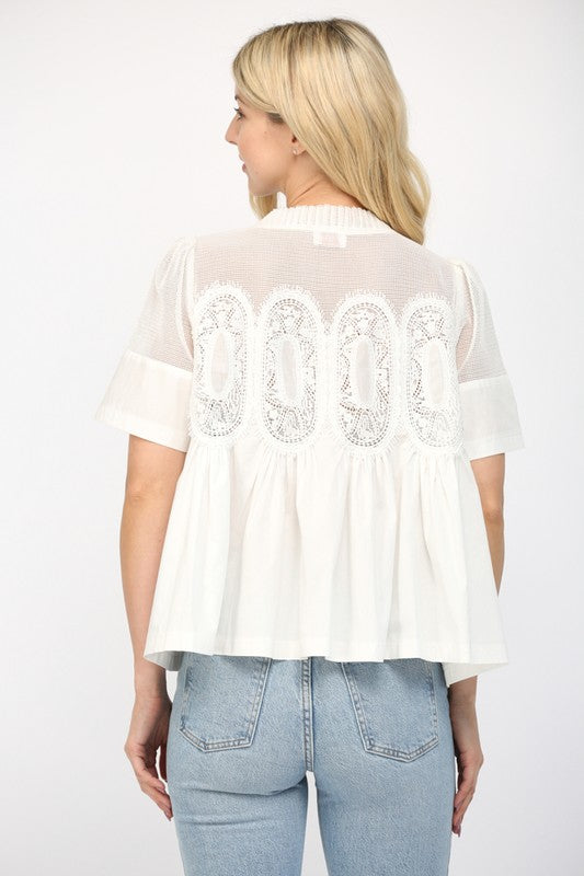 White Mesh Applique Top
