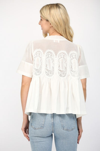White Mesh Applique Top