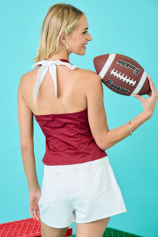 Poplin Halter Cropped Top