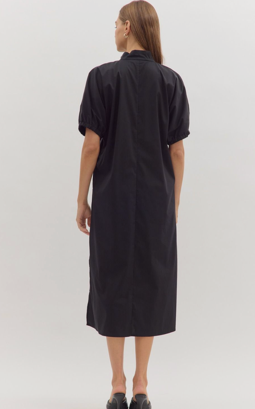 Black Puff Sleeve Midi Dress