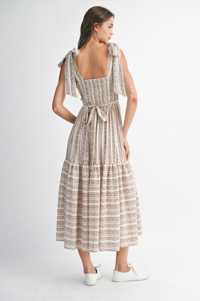 Cream Fall Floral Tiered Midi Dress