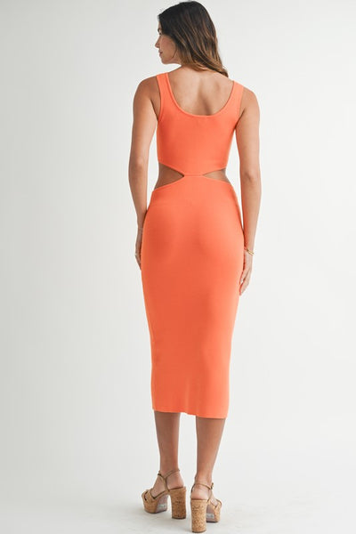 Bodycon Cutout Midi Dress- Orange