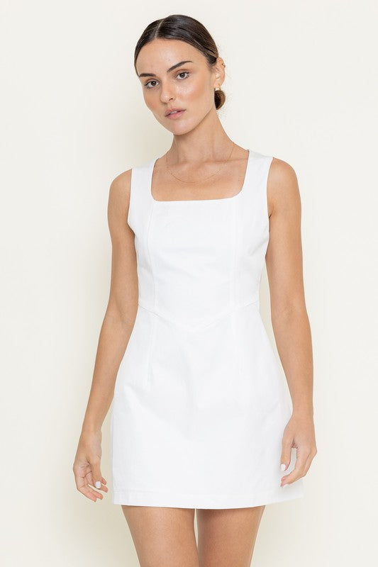 Crew Neck Sleeveless Mini Dress- White