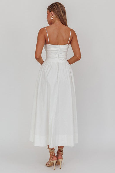 White 3D Flower Midi Dress