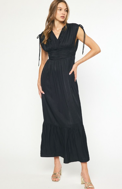 Sleeveless Empire Waist Maxi Dress- Black