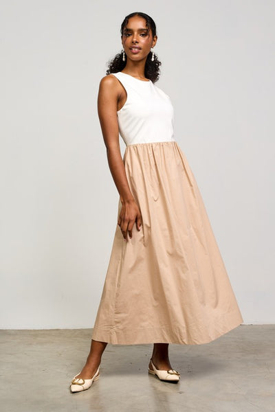 Mixed Fabric Tank Midi Dress