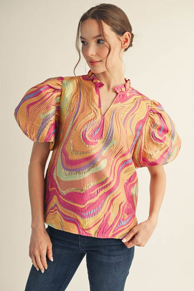 Multi Color Abstract Jacquard Top
