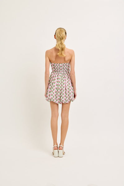 Strapless Floral Bubble Hem Mini Dress