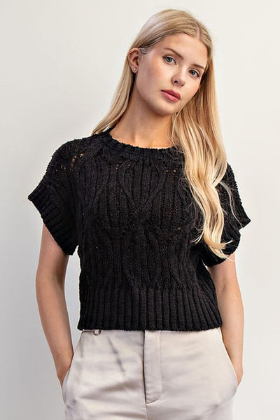 Cable Knit Ribbed Hem Sweater Top