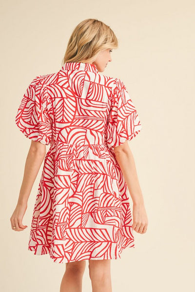 Bold Red Print Collard Dress