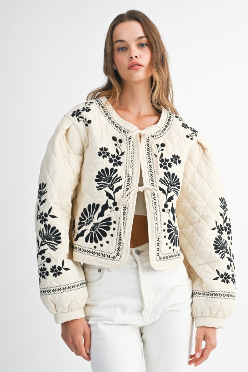 Cream Embroidered Quilted Jacket