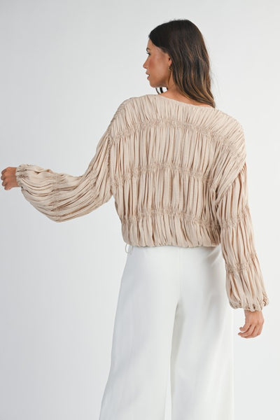 Pleated Balloon Sleeve Zip Up Jacket