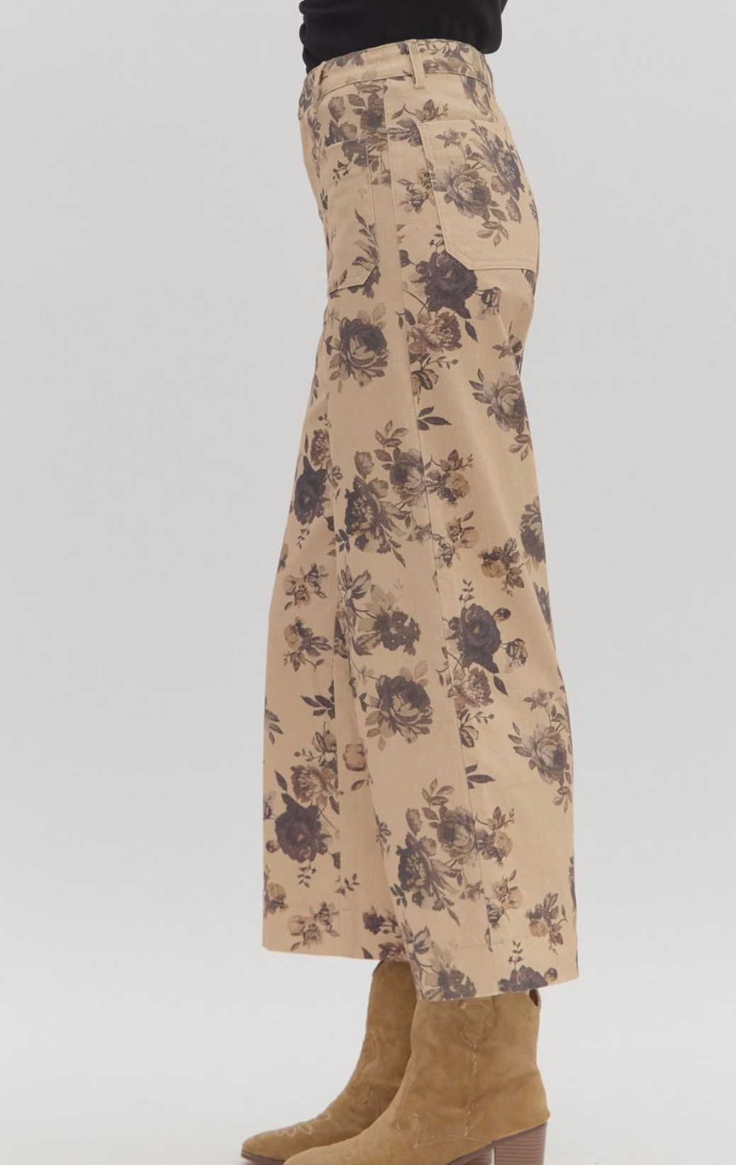 Taupe Floral Denim Pant