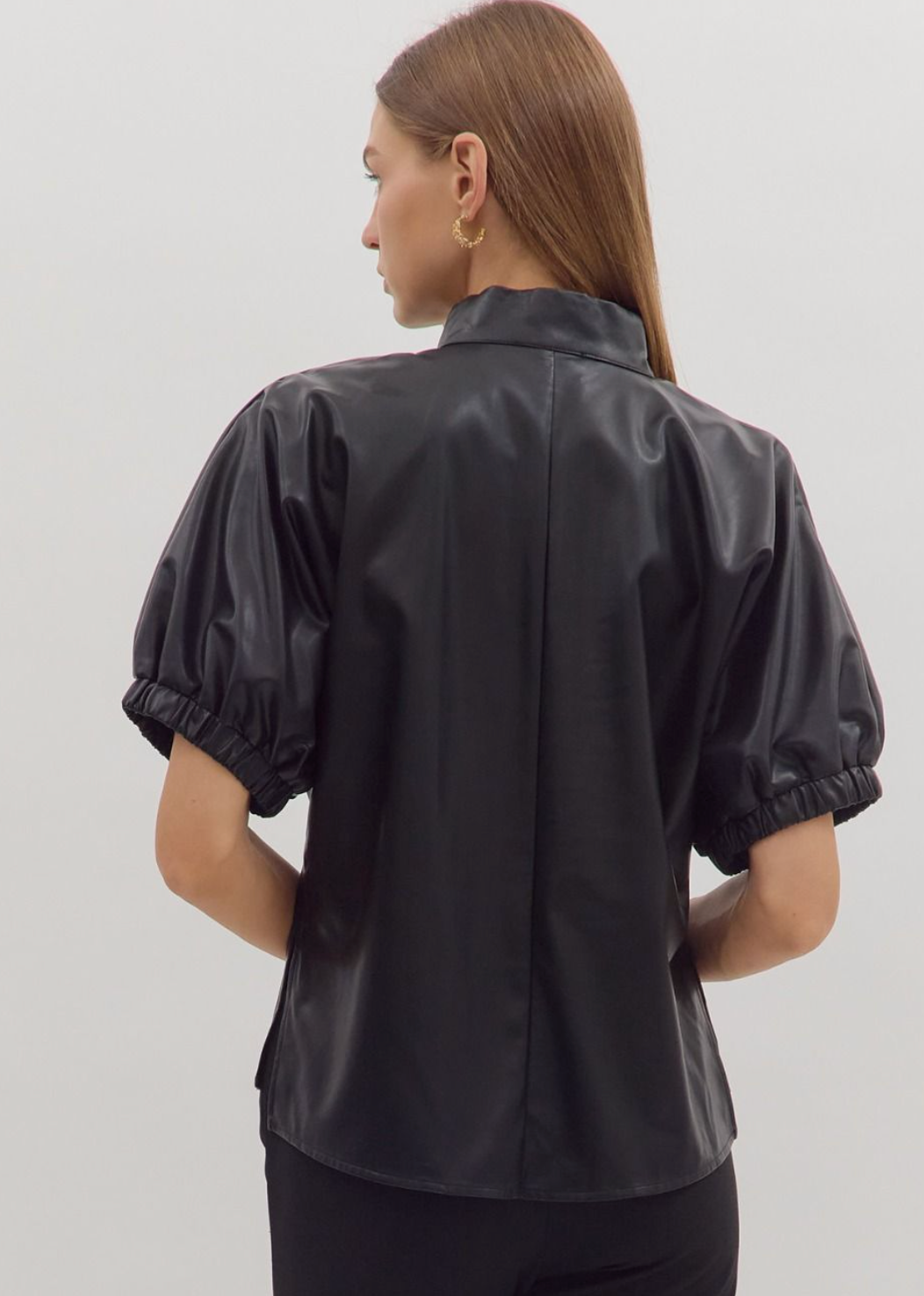Faux Leather Puff Sleeve Top