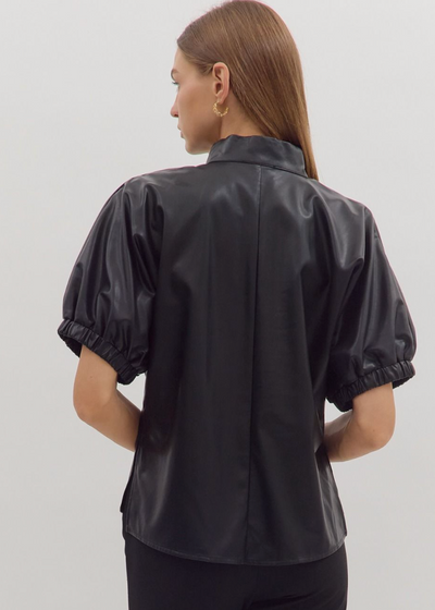 Faux Leather Puff Sleeve Top