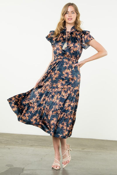 Flutter Sleeve Fall Print Dress