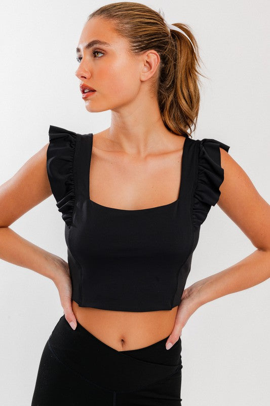 Square Neck Ruffle Athletic Top